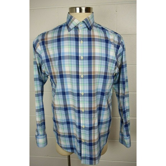 Peter Millar Other - Peter Millar Crown Sport Mens Button Front Blue Plaid Shirt‎ Large